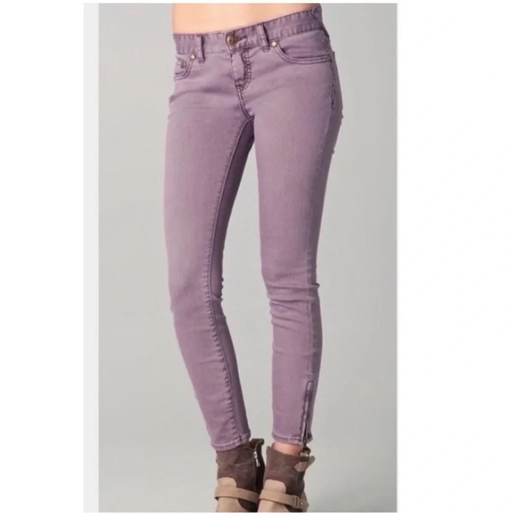 Free People Ankle Zip Skinny Jeans Dusty Purple